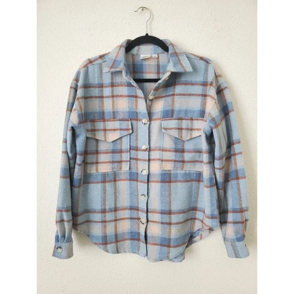 Ford Bronco Plaid Shacket Flannel Shirt Jacket Blue Women's XS Retro Bohemian - Picture 2 of 8